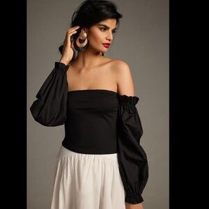 New Anthropologie Black Ruched Off The Shoulder Top Shirt Sexy Small gothic